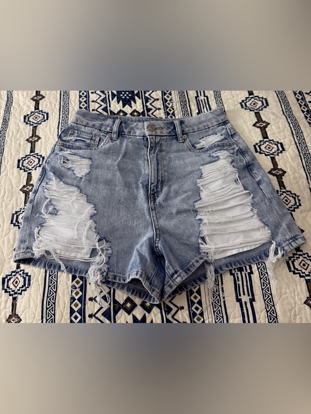 American Eagle Outfitters Light Blue Distressed Denim Shorts